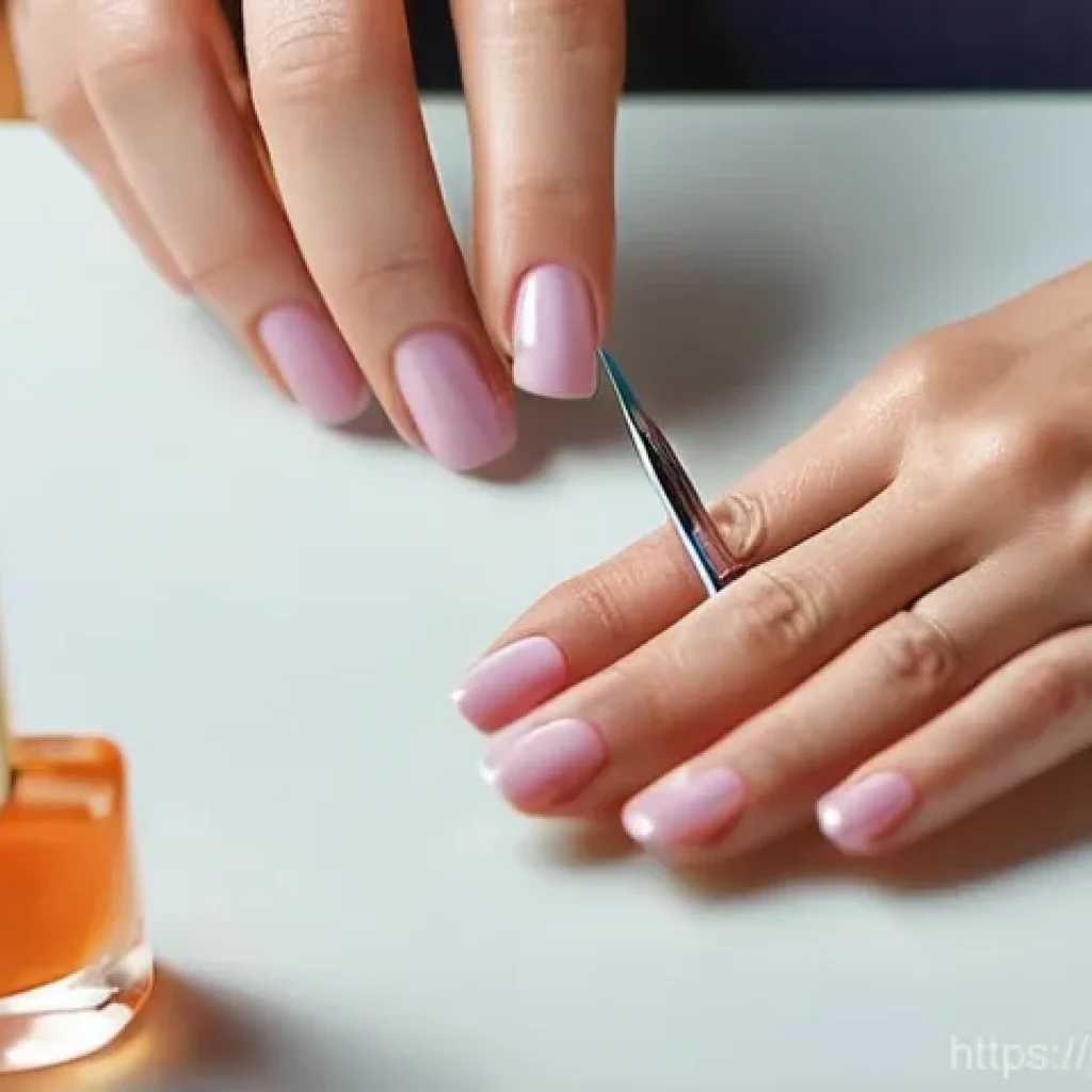 셀프 네일 필수 아이템 - **Prompt 1: The Art of Nail Preparation**
"A close-up shot of a woman's hands meticulously perfo...